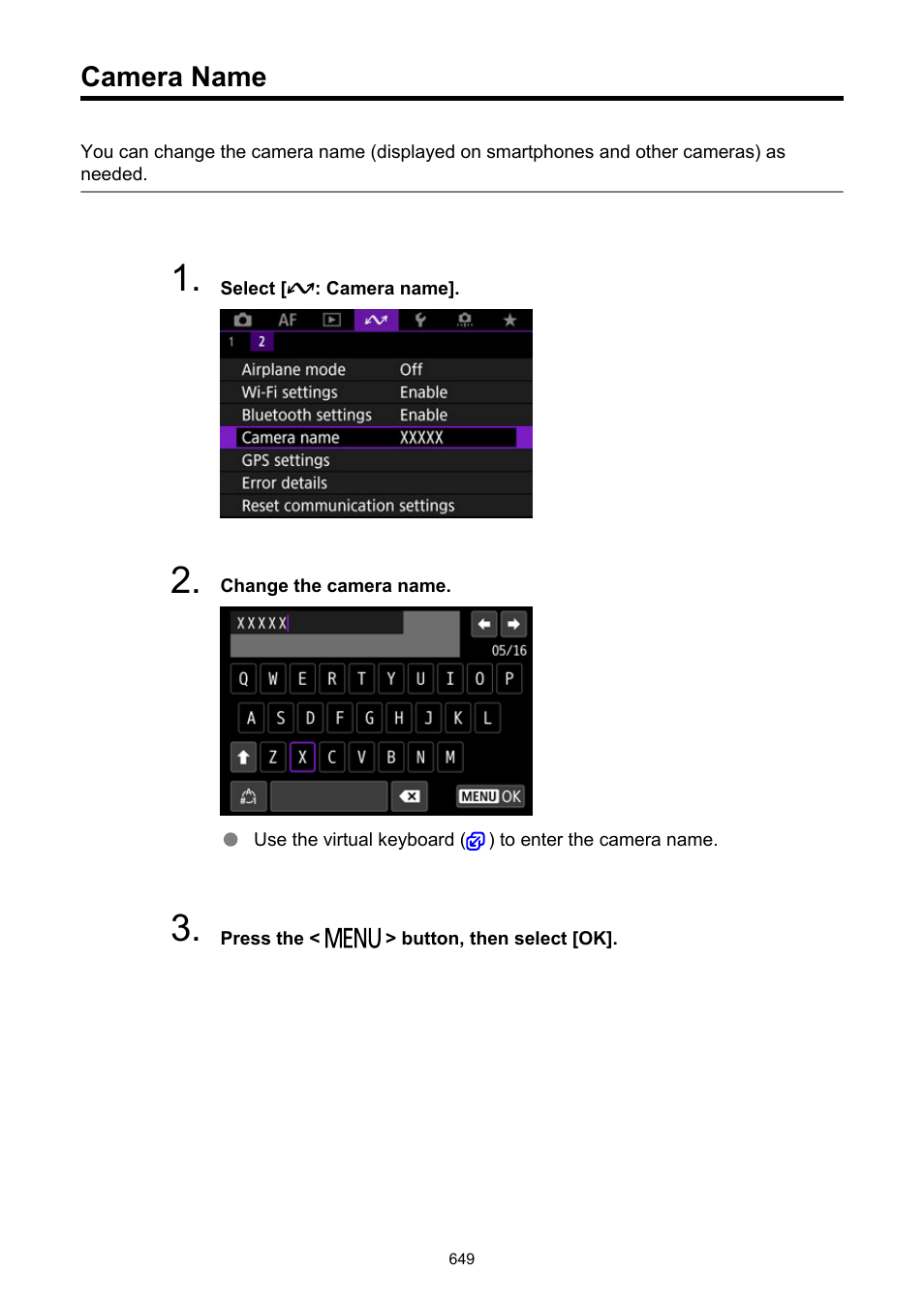 Camera name | Canon EOS R50 Mirrorless Camera (White) User Manual | Page 649 / 810