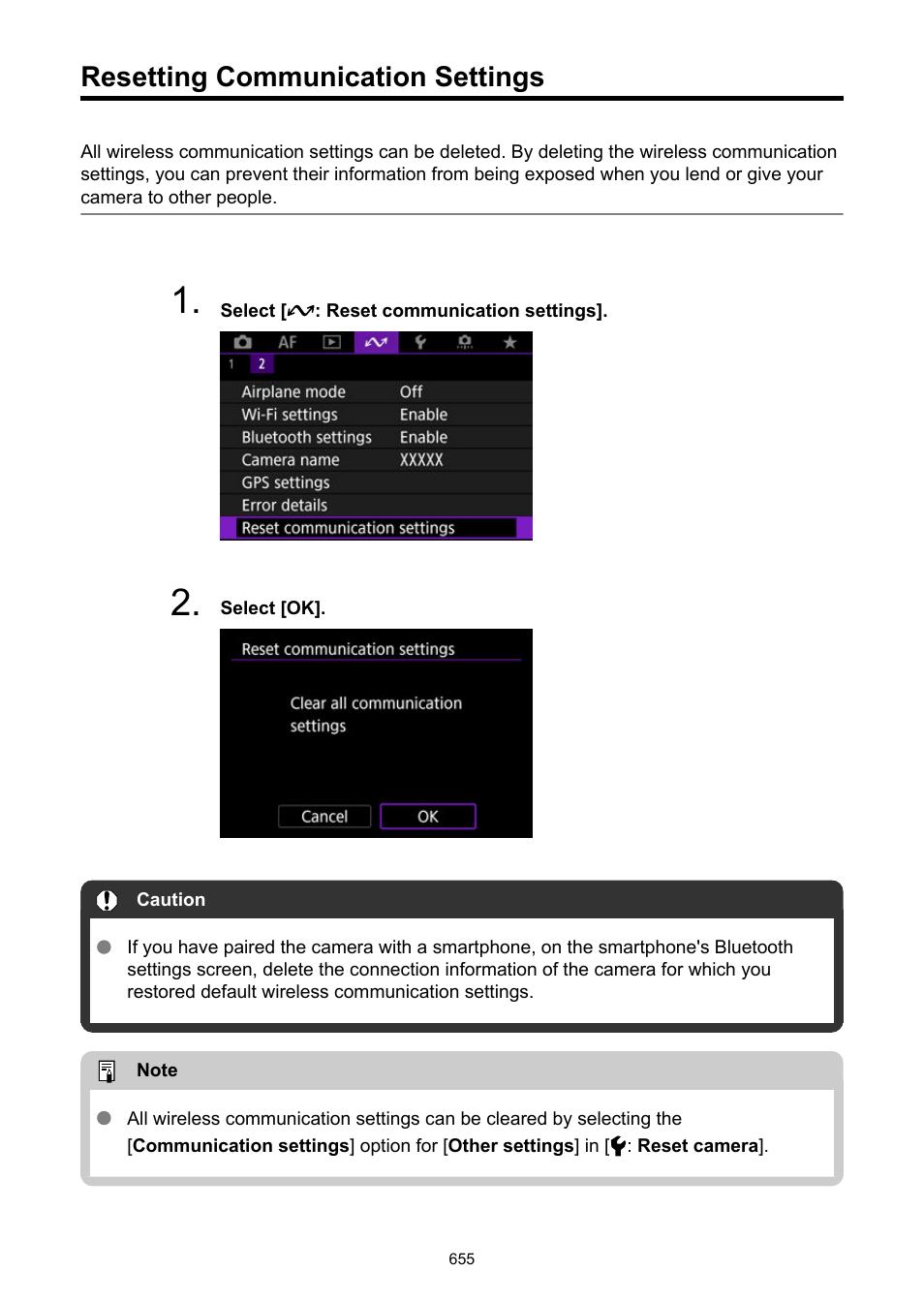 Resetting communication settings, Reset communication settings | Canon EOS R50 Mirrorless Camera (White) User Manual | Page 655 / 810