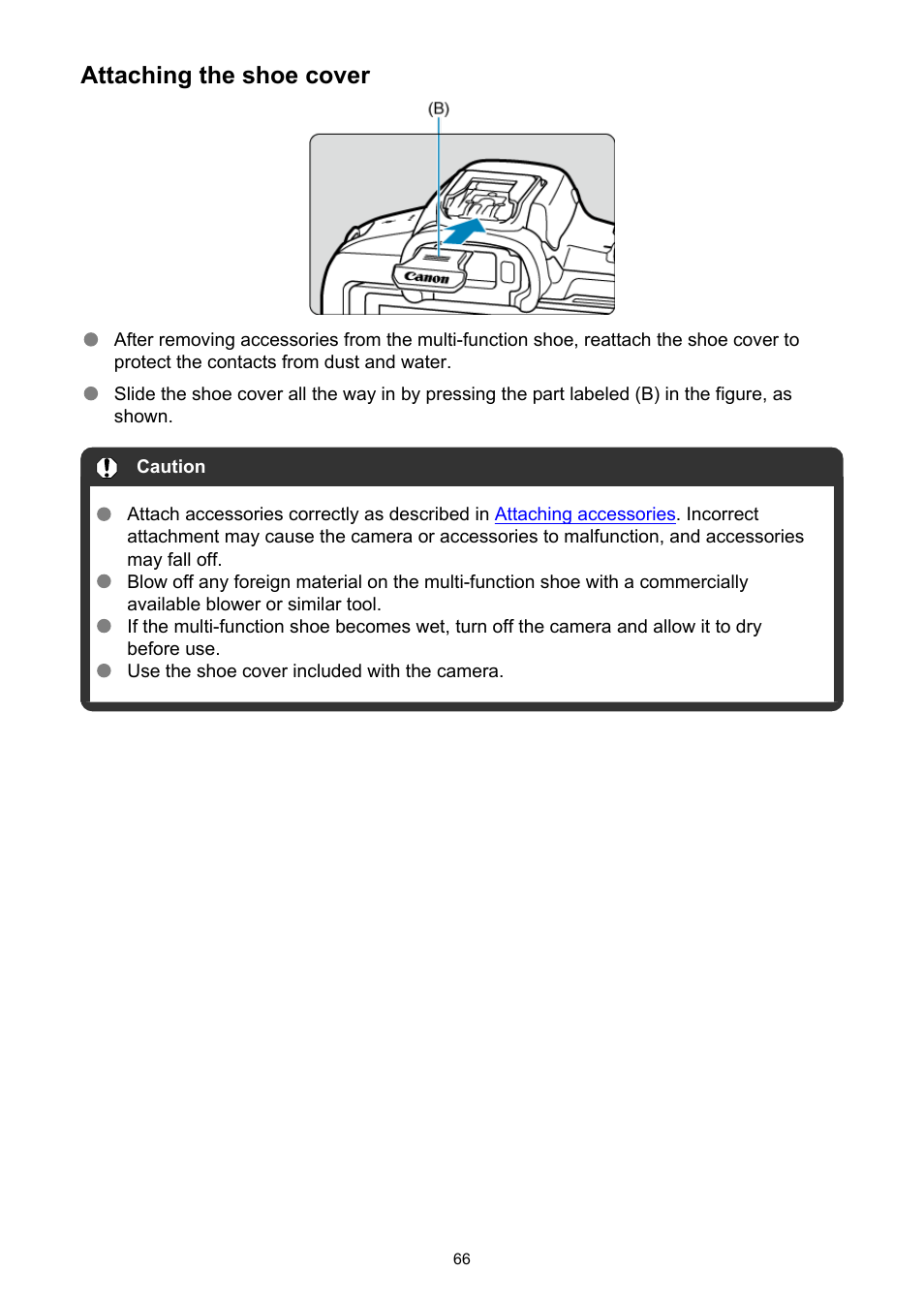 Attaching the shoe cover | Canon EOS R50 Mirrorless Camera (White) User Manual | Page 66 / 810
