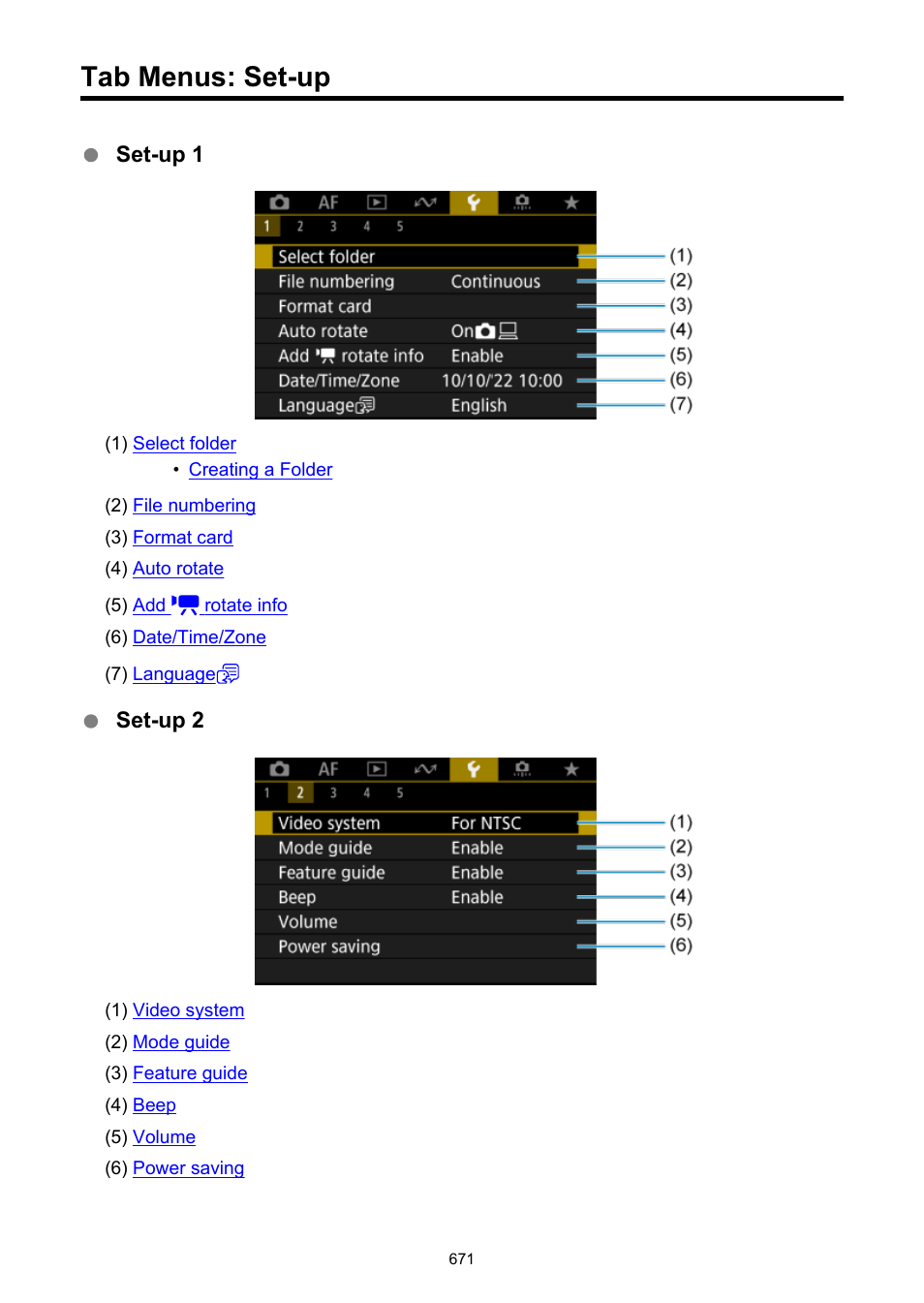 Tab menus: set-up | Canon EOS R50 Mirrorless Camera (White) User Manual | Page 671 / 810