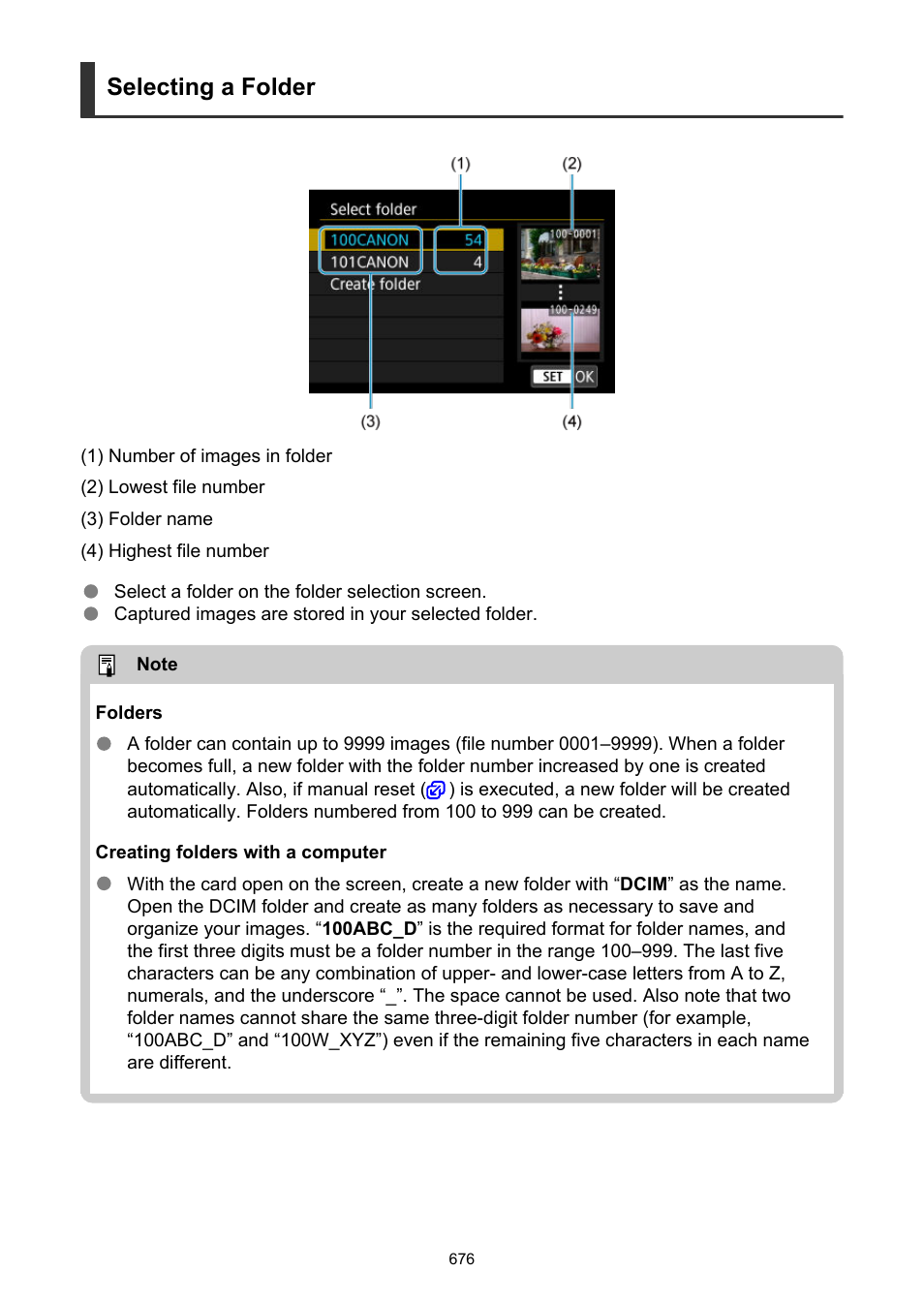 Select folder, Selecting a folder | Canon EOS R50 Mirrorless Camera (White) User Manual | Page 676 / 810