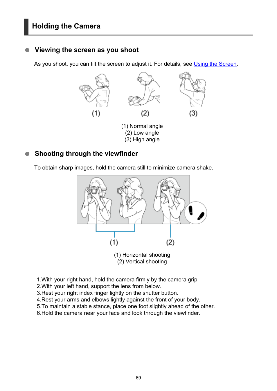 Holding the camera | Canon EOS R50 Mirrorless Camera (White) User Manual | Page 69 / 810