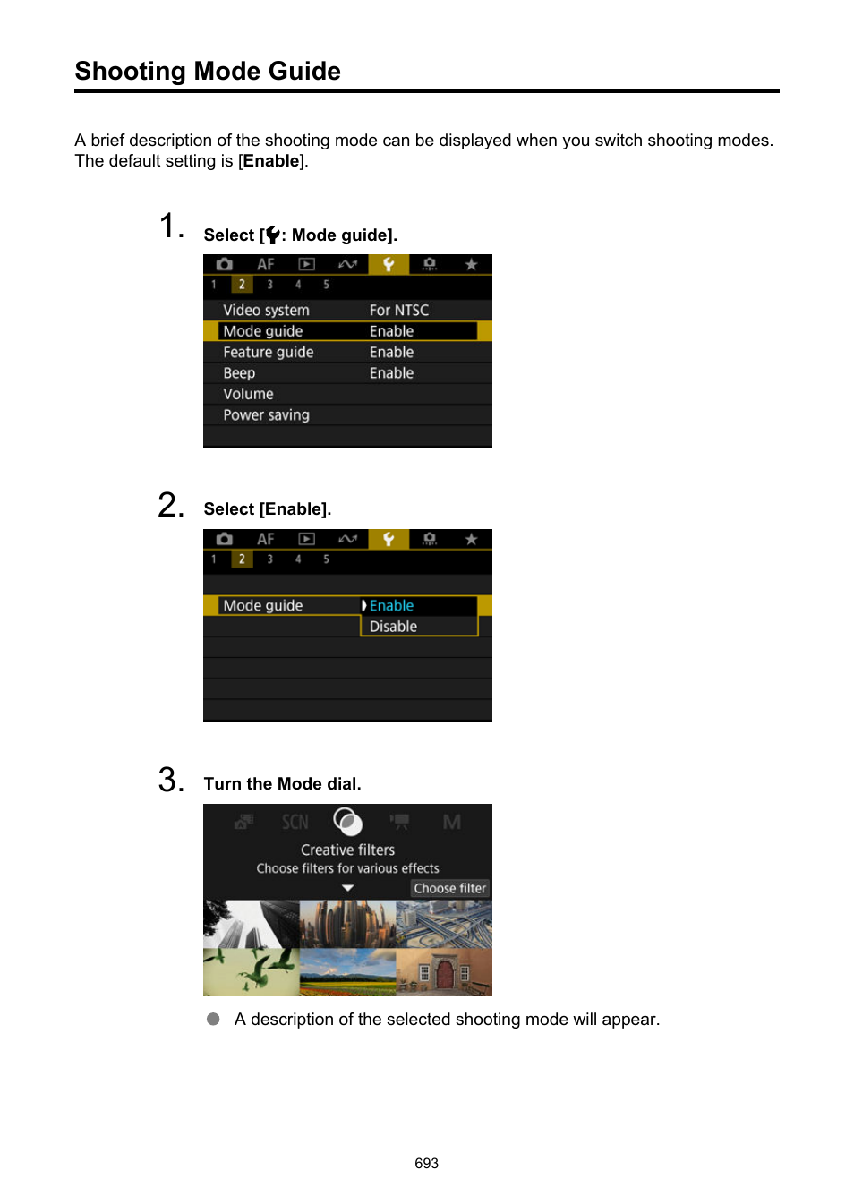 Shooting mode guide, Mode guide | Canon EOS R50 Mirrorless Camera (White) User Manual | Page 693 / 810