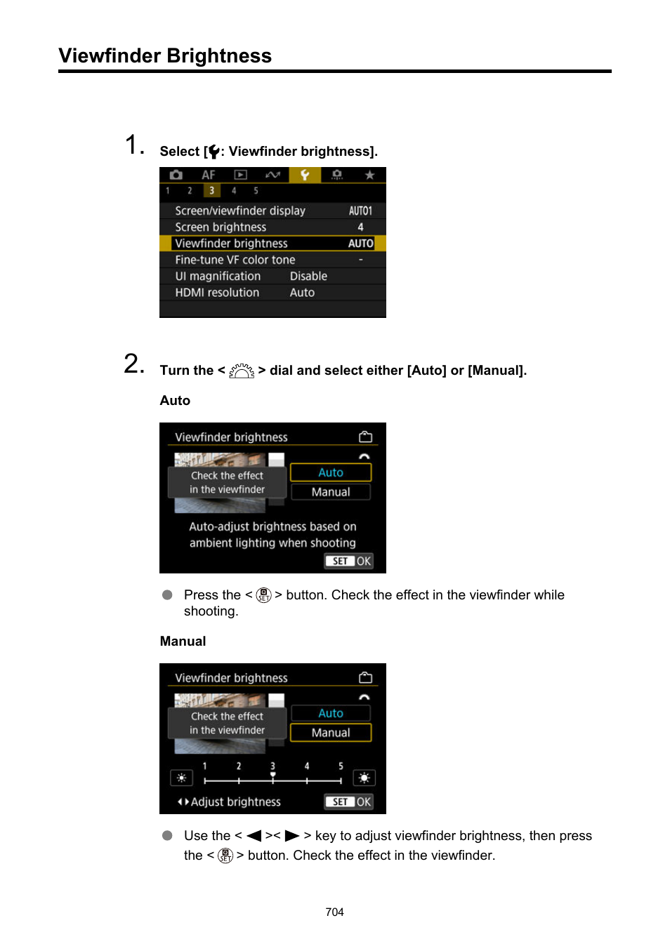 Viewfinder brightness | Canon EOS R50 Mirrorless Camera (White) User Manual | Page 704 / 810