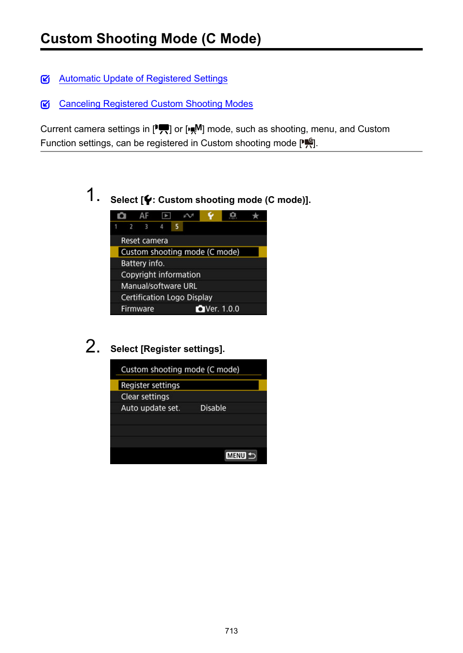 Custom shooting mode (c mode) | Canon EOS R50 Mirrorless Camera (White) User Manual | Page 713 / 810