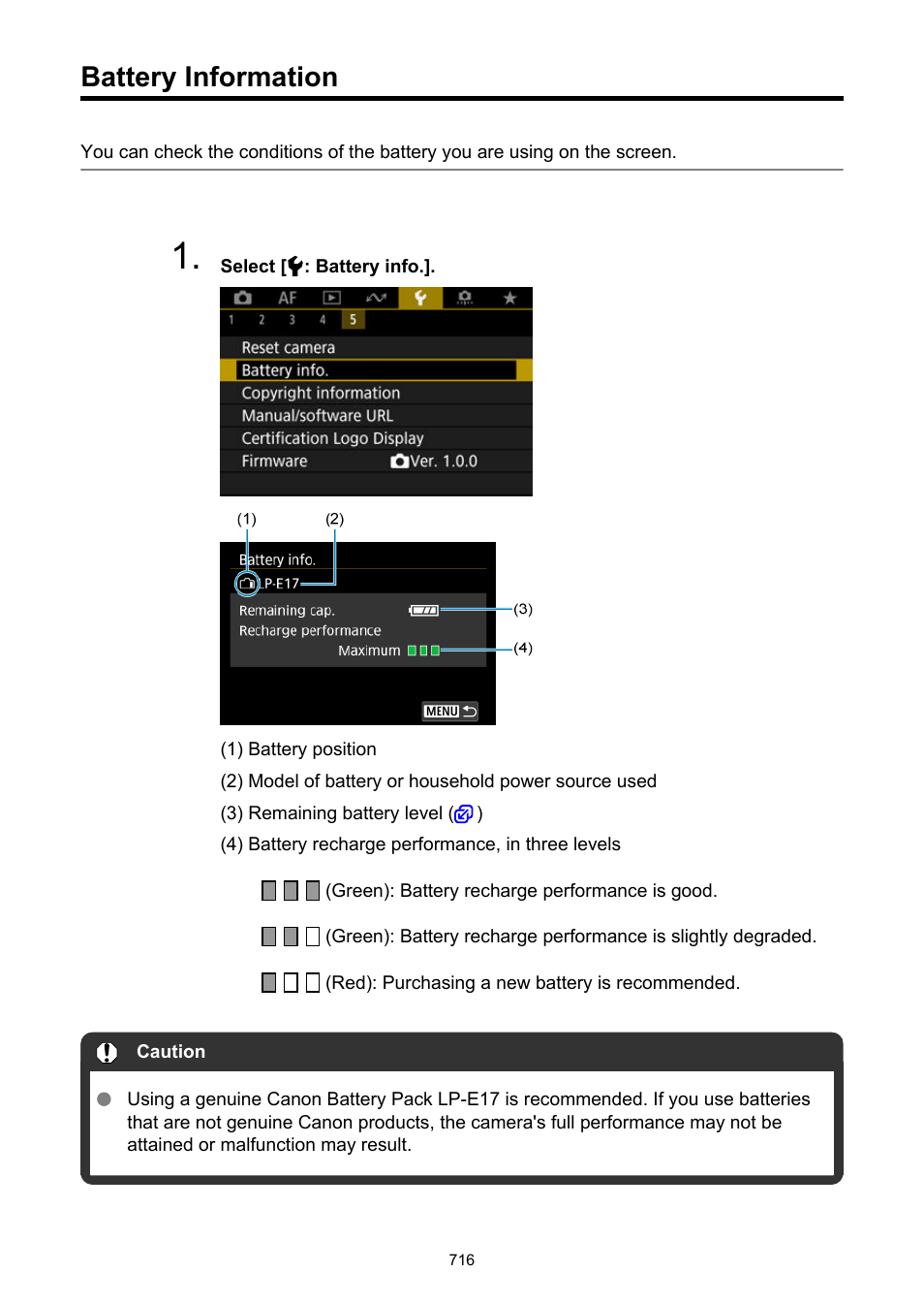 Battery information, Battery info | Canon EOS R50 Mirrorless Camera (White) User Manual | Page 716 / 810