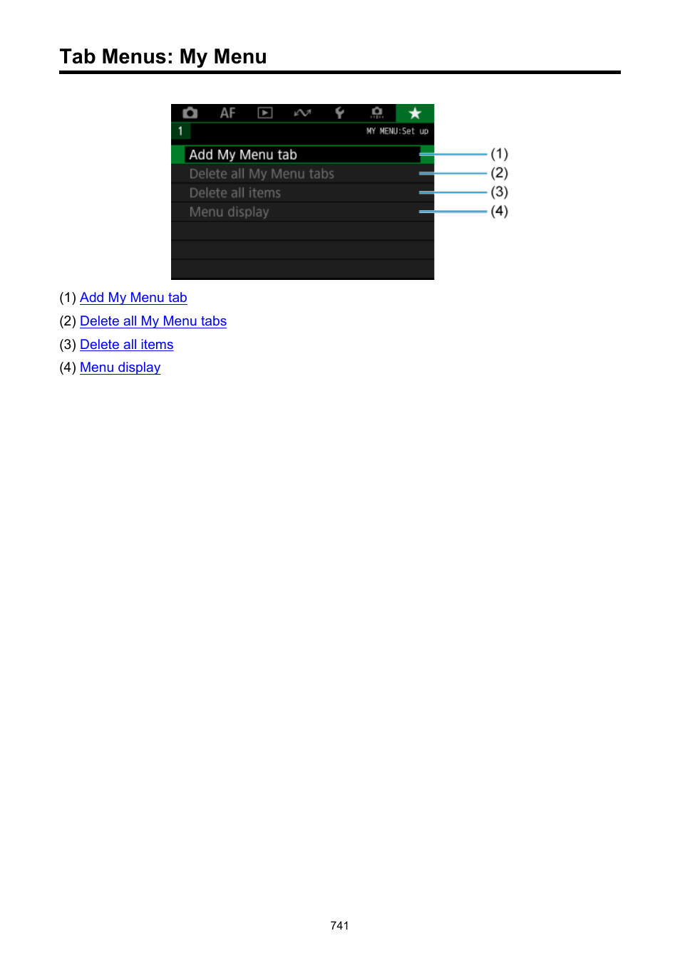 Tab menus: my menu | Canon EOS R50 Mirrorless Camera (White) User Manual | Page 741 / 810
