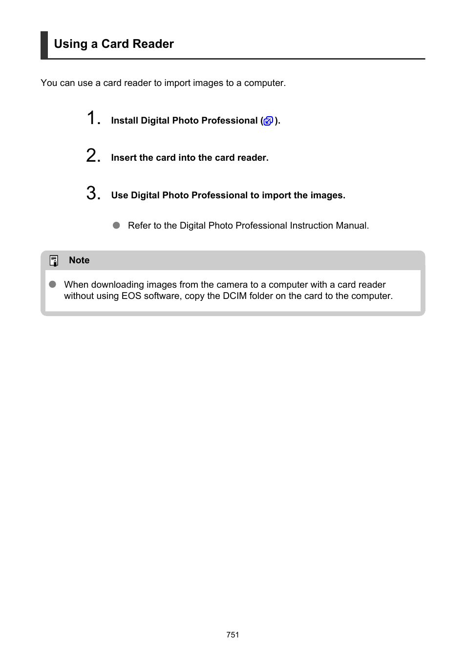 Using a card reader | Canon EOS R50 Mirrorless Camera (White) User Manual | Page 751 / 810