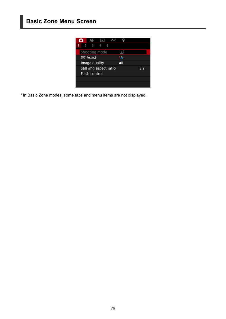Basic zone menu screen | Canon EOS R50 Mirrorless Camera (White) User Manual | Page 76 / 810