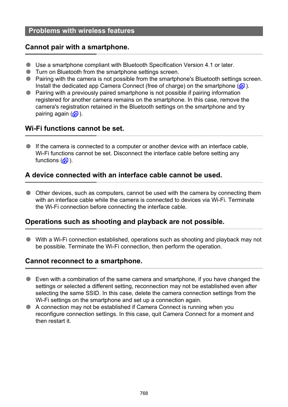 Problems with wireless features | Canon EOS R50 Mirrorless Camera (White) User Manual | Page 768 / 810