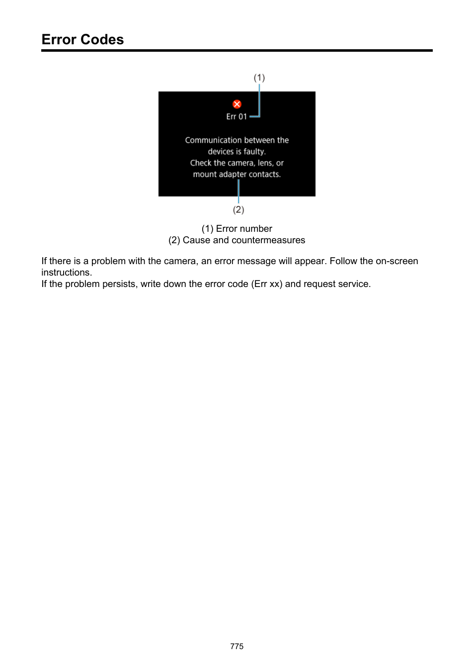 Error codes | Canon EOS R50 Mirrorless Camera (White) User Manual | Page 775 / 810