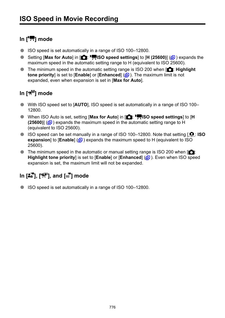 Iso speed in movie recording | Canon EOS R50 Mirrorless Camera (White) User Manual | Page 776 / 810