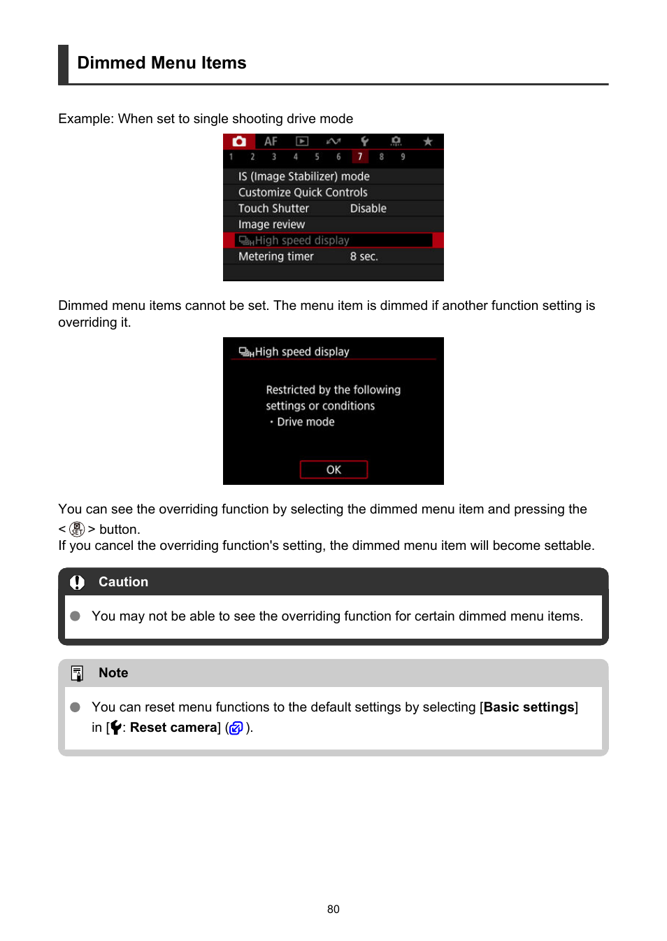 Dimmed menu items | Canon EOS R50 Mirrorless Camera (White) User Manual | Page 80 / 810