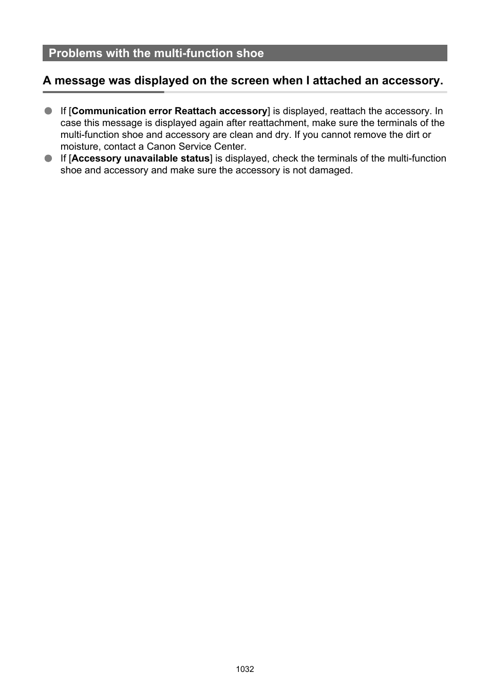 Problems with the multi-function shoe | Canon EOS R6 Mark II Mirrorless Camera with 24-105mm f/4-7.1 Lens User Manual | Page 1032 / 1074