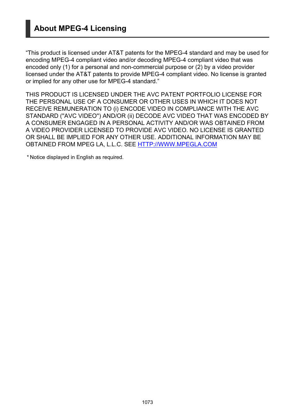 About mpeg-4 licensing | Canon EOS R6 Mark II Mirrorless Camera with 24-105mm f/4-7.1 Lens User Manual | Page 1073 / 1074