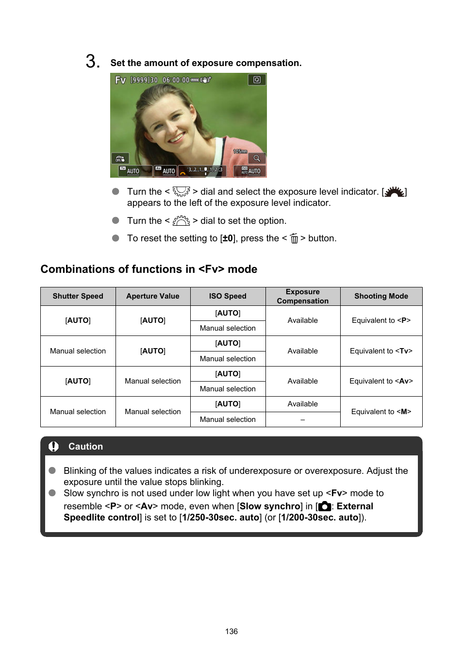 Combinations of functions in <fv> mode | Canon EOS R6 Mark II Mirrorless Camera with 24-105mm f/4-7.1 Lens User Manual | Page 136 / 1074