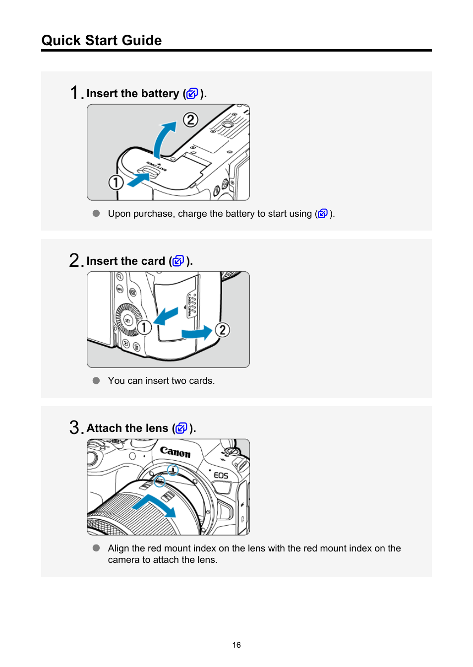Quick start guide | Canon EOS R6 Mark II Mirrorless Camera with 24-105mm f/4-7.1 Lens User Manual | Page 16 / 1074