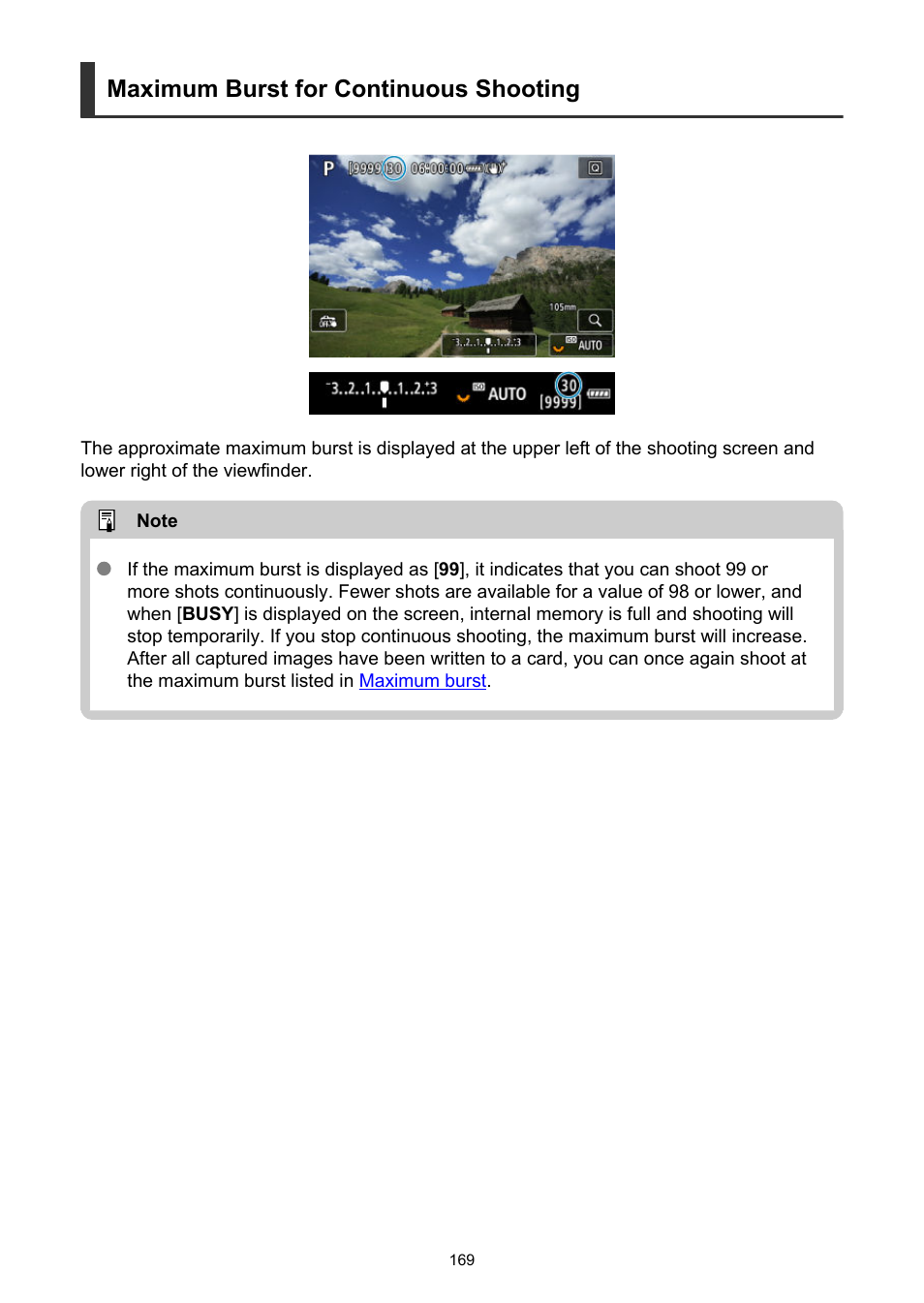 Maximum burst for continuous shooting | Canon EOS R6 Mark II Mirrorless Camera with 24-105mm f/4-7.1 Lens User Manual | Page 169 / 1074