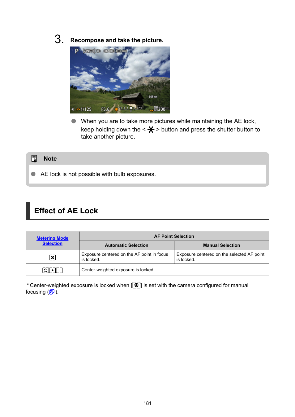 Effect of ae lock | Canon EOS R6 Mark II Mirrorless Camera with 24-105mm f/4-7.1 Lens User Manual | Page 181 / 1074