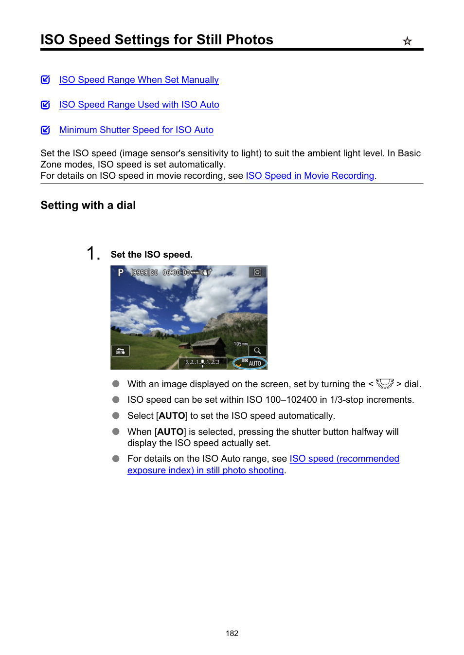 Iso speed settings for still photos, And af area, Iso speed settings | Canon EOS R6 Mark II Mirrorless Camera with 24-105mm f/4-7.1 Lens User Manual | Page 182 / 1074