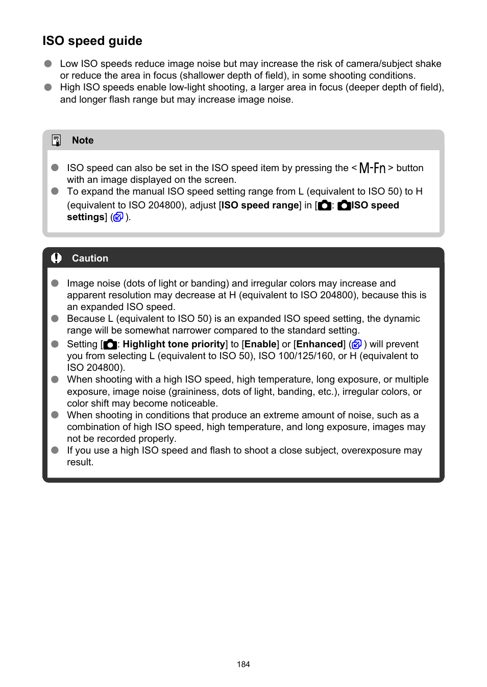 Iso speed guide | Canon EOS R6 Mark II Mirrorless Camera with 24-105mm f/4-7.1 Lens User Manual | Page 184 / 1074
