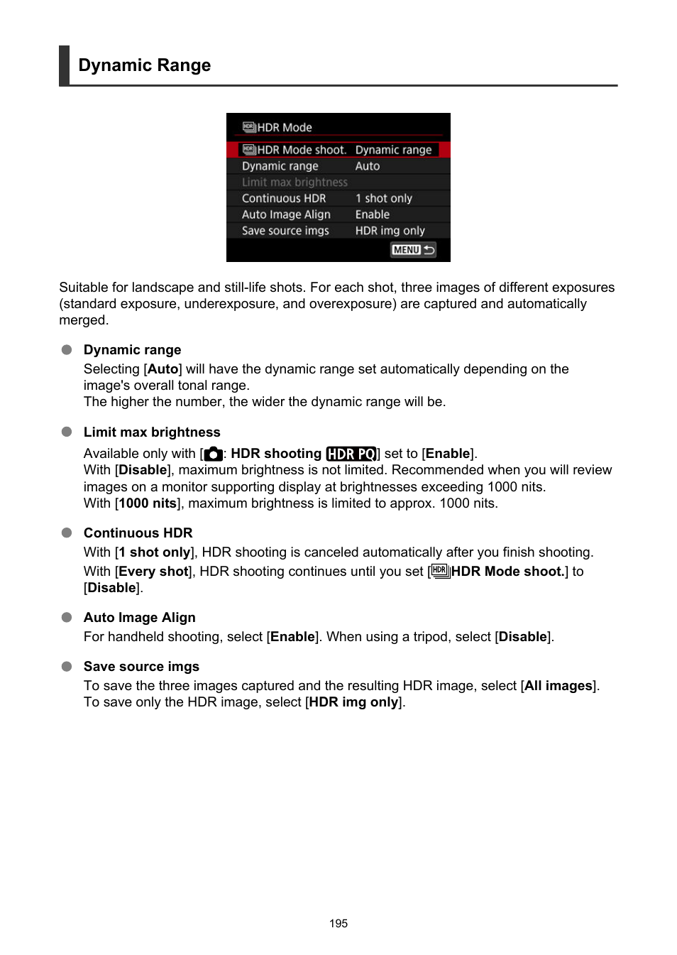 Dynamic range | Canon EOS R6 Mark II Mirrorless Camera with 24-105mm f/4-7.1 Lens User Manual | Page 195 / 1074