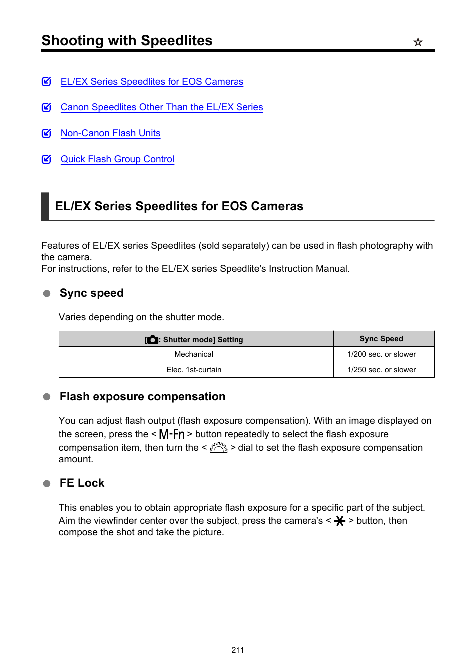Shooting with speedlites, External speedlite control, El/ex series speedlites for eos cameras | Canon EOS R6 Mark II Mirrorless Camera with 24-105mm f/4-7.1 Lens User Manual | Page 211 / 1074