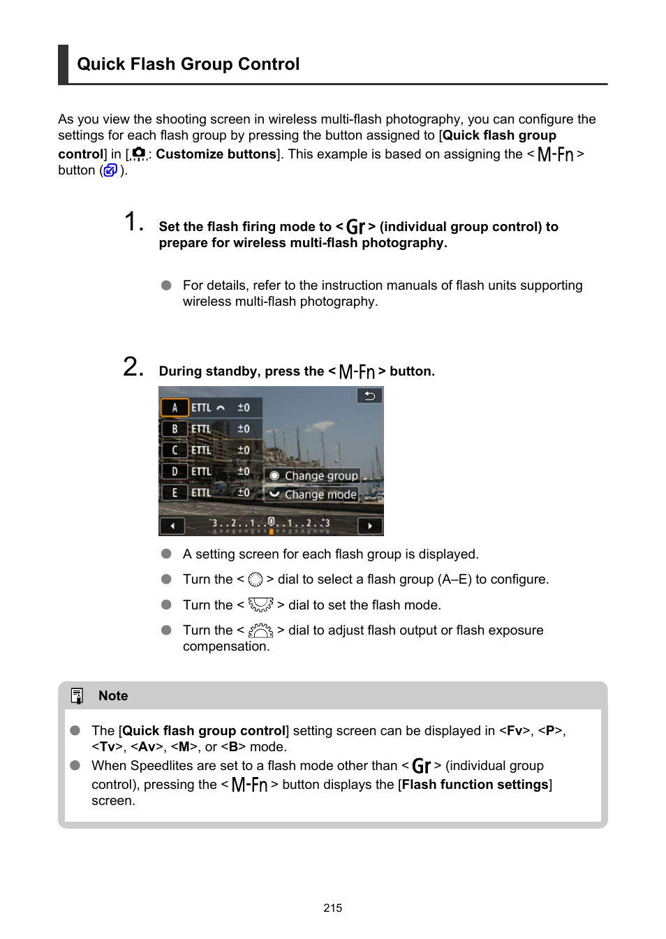 Quick flash group control | Canon EOS R6 Mark II Mirrorless Camera with 24-105mm f/4-7.1 Lens User Manual | Page 215 / 1074