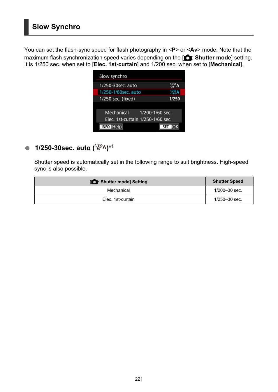 Slow synchro | Canon EOS R6 Mark II Mirrorless Camera with 24-105mm f/4-7.1 Lens User Manual | Page 221 / 1074
