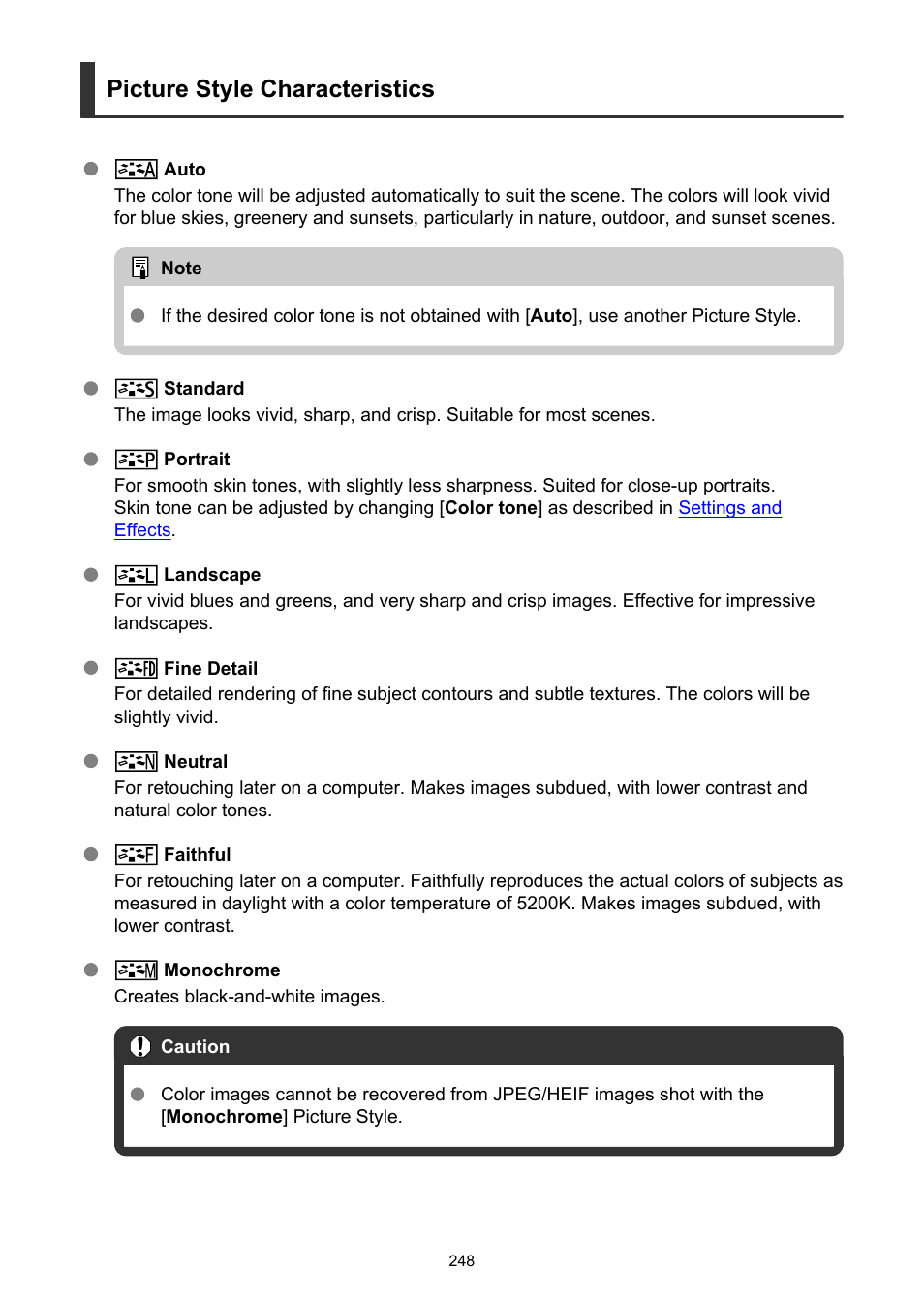 Picture style characteristics | Canon EOS R6 Mark II Mirrorless Camera with 24-105mm f/4-7.1 Lens User Manual | Page 248 / 1074