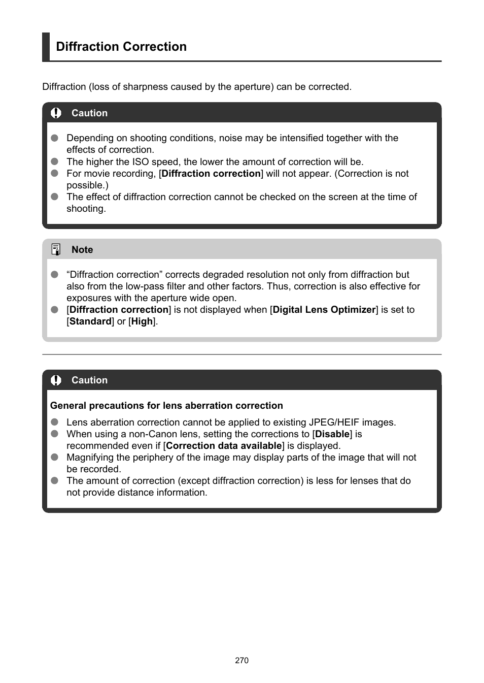 Diffraction correction | Canon EOS R6 Mark II Mirrorless Camera with 24-105mm f/4-7.1 Lens User Manual | Page 270 / 1074