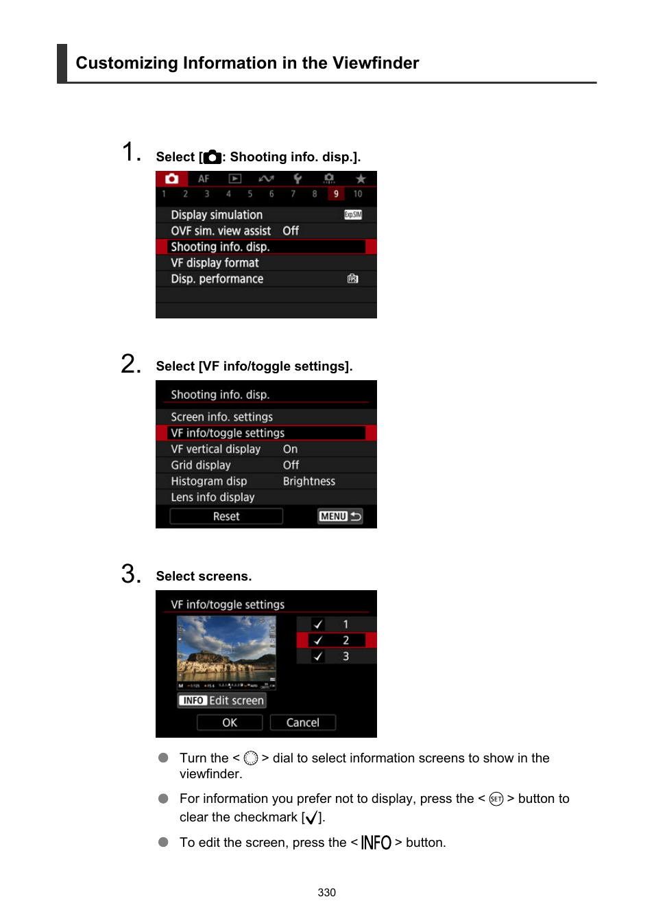 Customizing information in the viewfinder | Canon EOS R6 Mark II Mirrorless Camera with 24-105mm f/4-7.1 Lens User Manual | Page 330 / 1074
