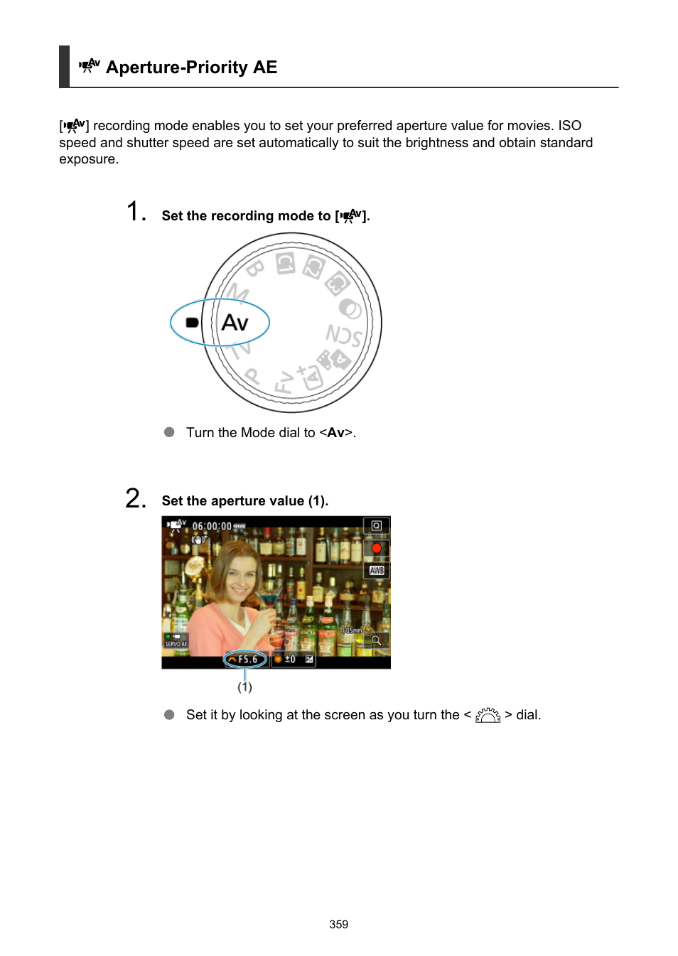 Aperture-priority ae | Canon EOS R6 Mark II Mirrorless Camera with 24-105mm f/4-7.1 Lens User Manual | Page 359 / 1074