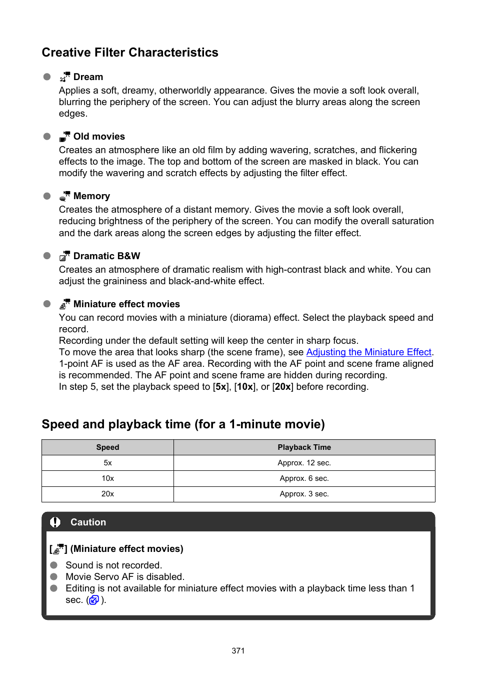 Dial to select a filter effect, Then press the, Creative filter characteristics | Speed and playback time (for a 1-minute movie) | Canon EOS R6 Mark II Mirrorless Camera with 24-105mm f/4-7.1 Lens User Manual | Page 371 / 1074