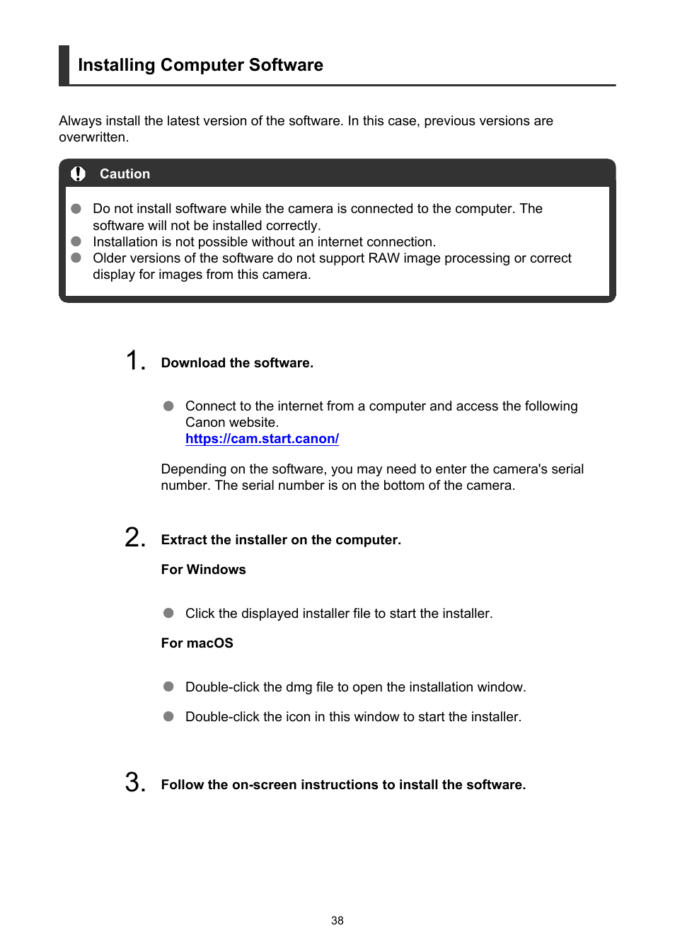 Installing computer software | Canon EOS R6 Mark II Mirrorless Camera with 24-105mm f/4-7.1 Lens User Manual | Page 38 / 1074