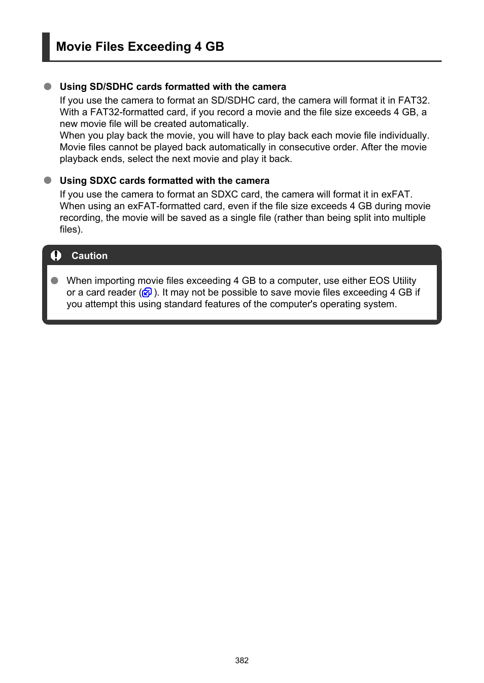 Movie files exceeding 4 gb | Canon EOS R6 Mark II Mirrorless Camera with 24-105mm f/4-7.1 Lens User Manual | Page 382 / 1074