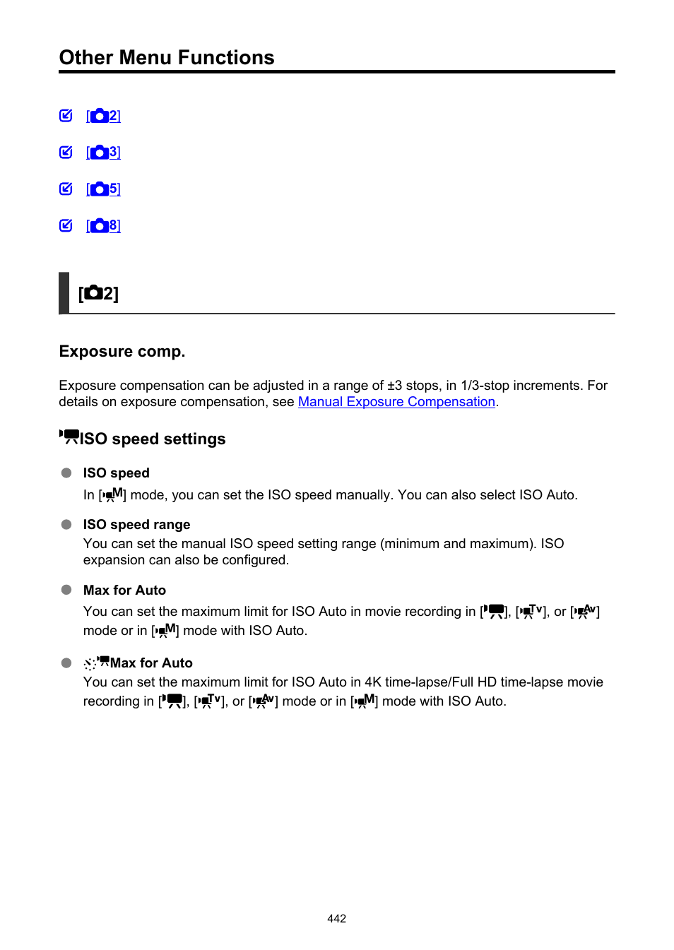 Other menu functions, Iso speed settings | Canon EOS R6 Mark II Mirrorless Camera with 24-105mm f/4-7.1 Lens User Manual | Page 442 / 1074
