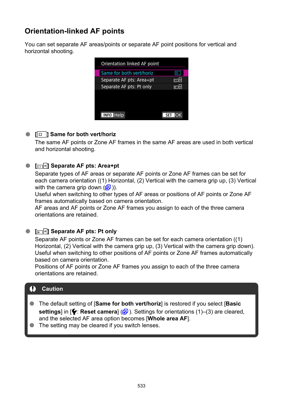 Orientation linked af point, Is set to, Orientation-linked af points | Canon EOS R6 Mark II Mirrorless Camera with 24-105mm f/4-7.1 Lens User Manual | Page 533 / 1074