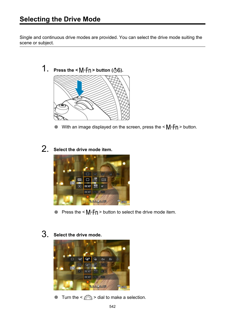 Selecting the drive mode, Drive mode, Flash exposure | Selecting the | Canon EOS R6 Mark II Mirrorless Camera with 24-105mm f/4-7.1 Lens User Manual | Page 542 / 1074