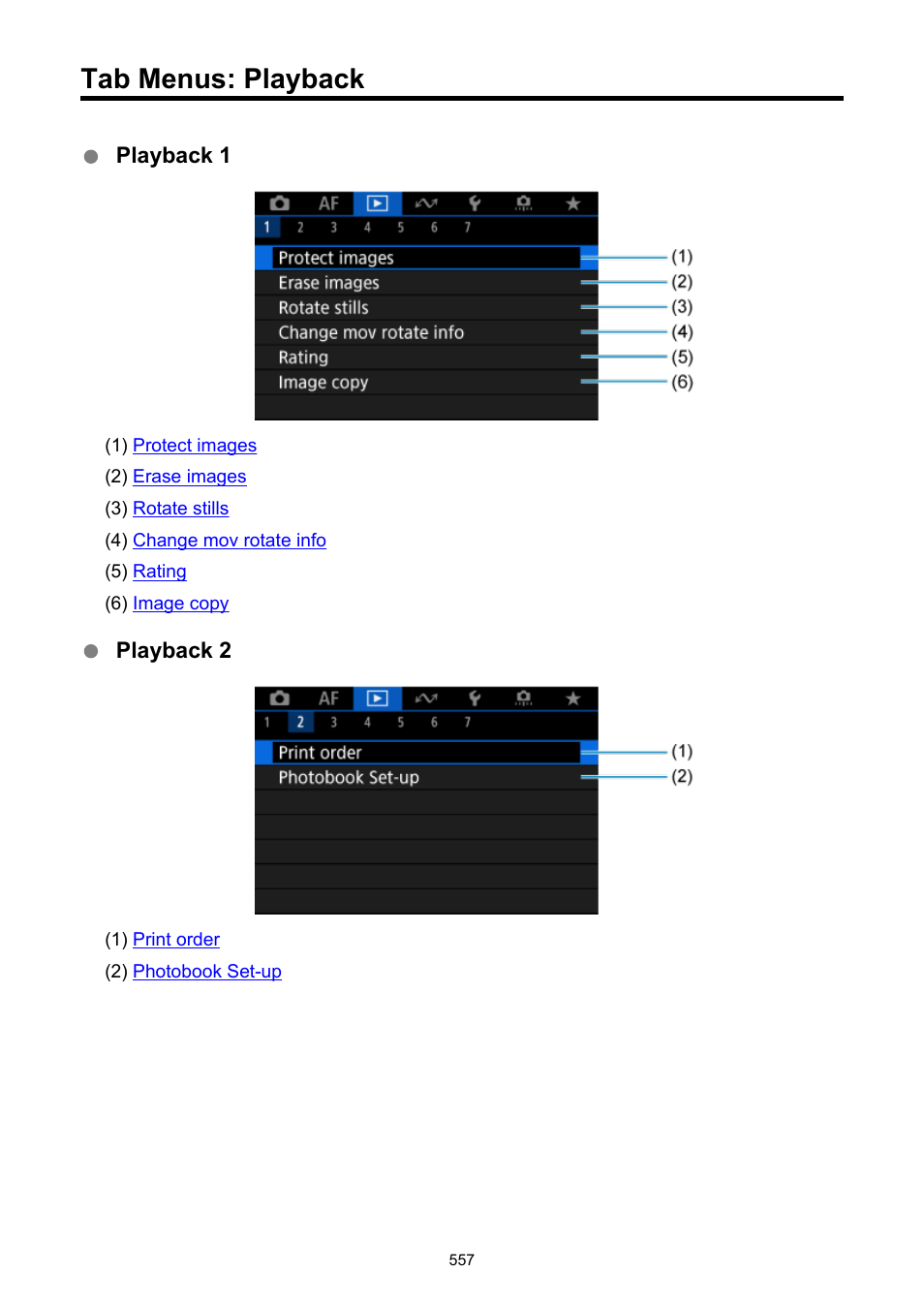 Tab menus: playback | Canon EOS R6 Mark II Mirrorless Camera with 24-105mm f/4-7.1 Lens User Manual | Page 557 / 1074