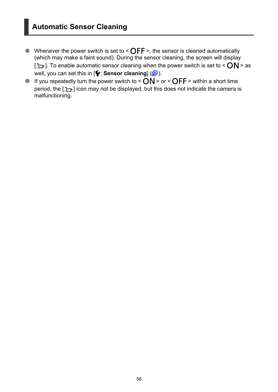 Automatic sensor cleaning | Canon EOS R6 Mark II Mirrorless Camera with 24-105mm f/4-7.1 Lens User Manual | Page 58 / 1074