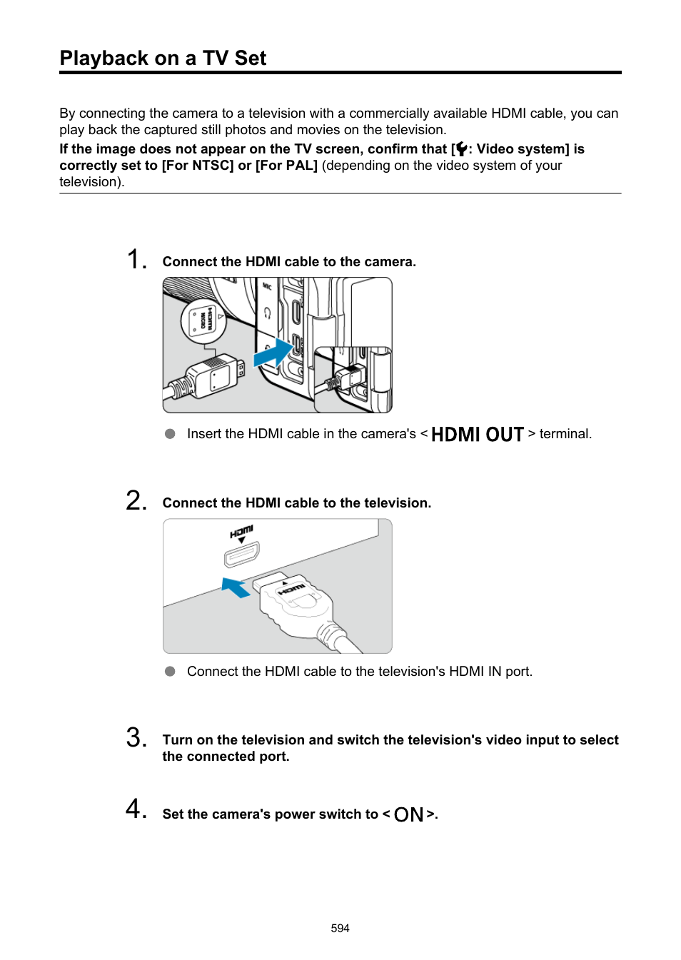 Playback on a tv set, Television for movie playback, Because volume cannot be adjusted by pressing | Canon EOS R6 Mark II Mirrorless Camera with 24-105mm f/4-7.1 Lens User Manual | Page 594 / 1074