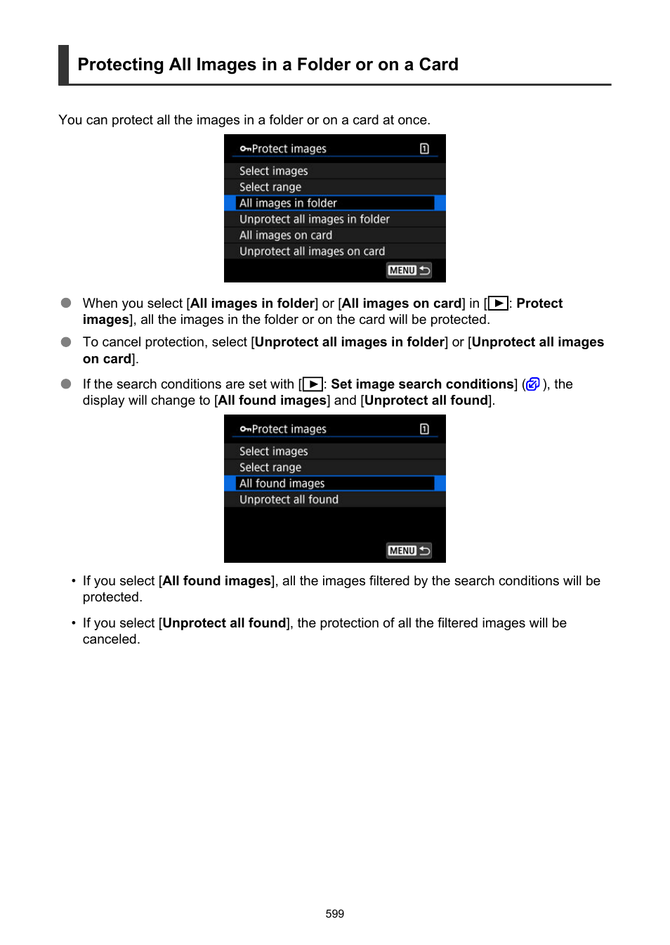 Protecting all images in a folder or on a card | Canon EOS R6 Mark II Mirrorless Camera with 24-105mm f/4-7.1 Lens User Manual | Page 599 / 1074