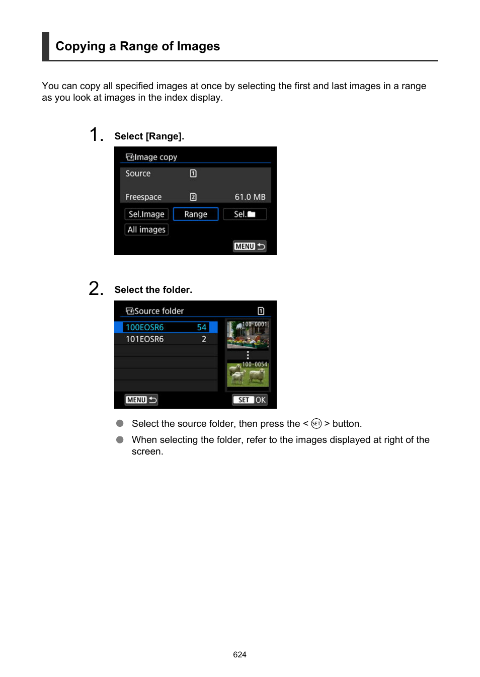 Copying a range of images | Canon EOS R6 Mark II Mirrorless Camera with 24-105mm f/4-7.1 Lens User Manual | Page 624 / 1074
