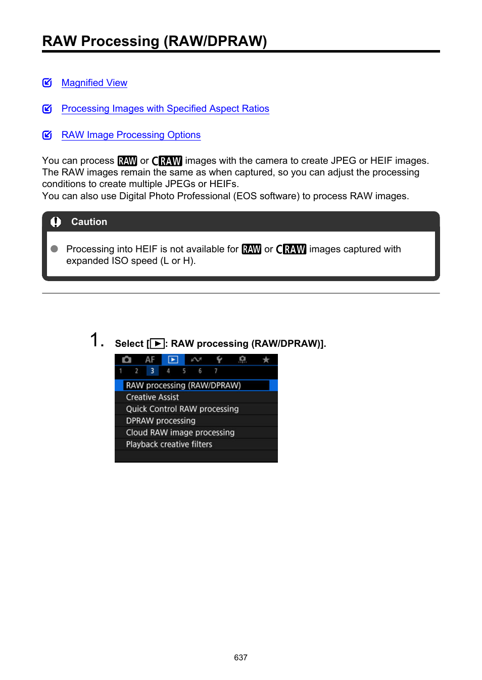 Raw processing (raw/dpraw) | Canon EOS R6 Mark II Mirrorless Camera with 24-105mm f/4-7.1 Lens User Manual | Page 637 / 1074