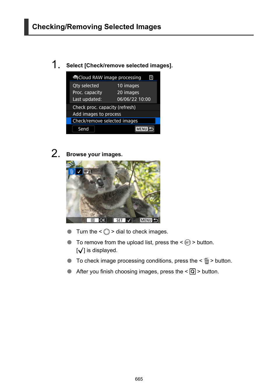 Checking/removing selected images | Canon EOS R6 Mark II Mirrorless Camera with 24-105mm f/4-7.1 Lens User Manual | Page 665 / 1074