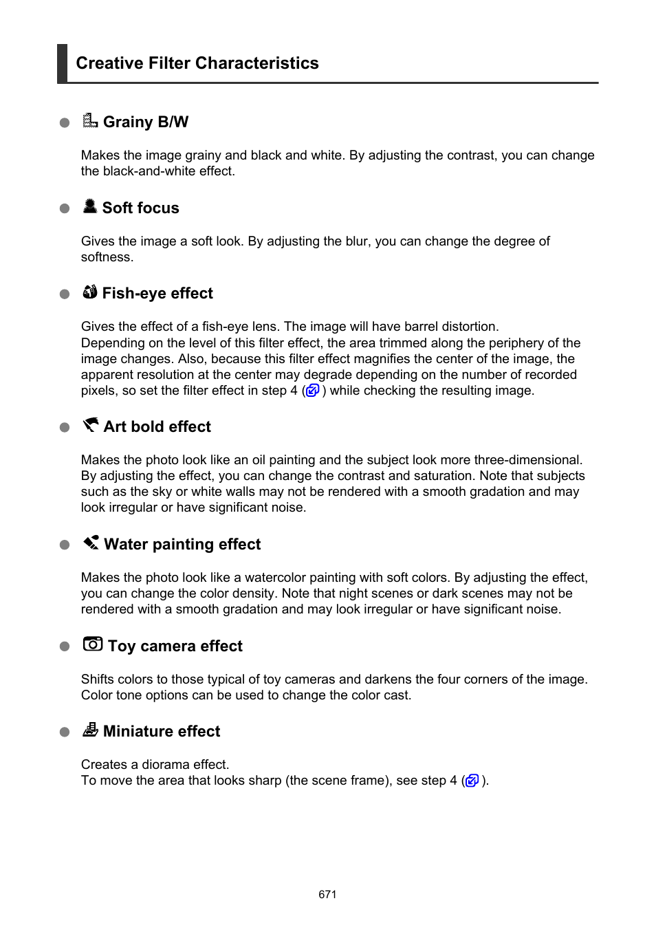 Creative filter characteristics | Canon EOS R6 Mark II Mirrorless Camera with 24-105mm f/4-7.1 Lens User Manual | Page 671 / 1074