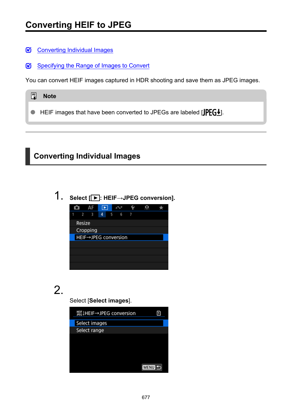 Converting heif to jpeg, Heif→jpeg conversion | Canon EOS R6 Mark II Mirrorless Camera with 24-105mm f/4-7.1 Lens User Manual | Page 677 / 1074
