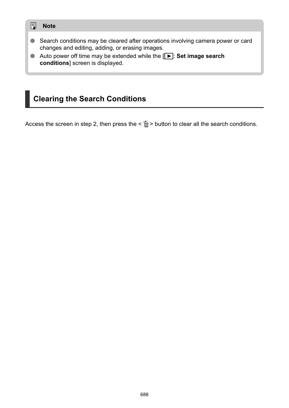 Clearing the search conditions | Canon EOS R6 Mark II Mirrorless Camera with 24-105mm f/4-7.1 Lens User Manual | Page 688 / 1074