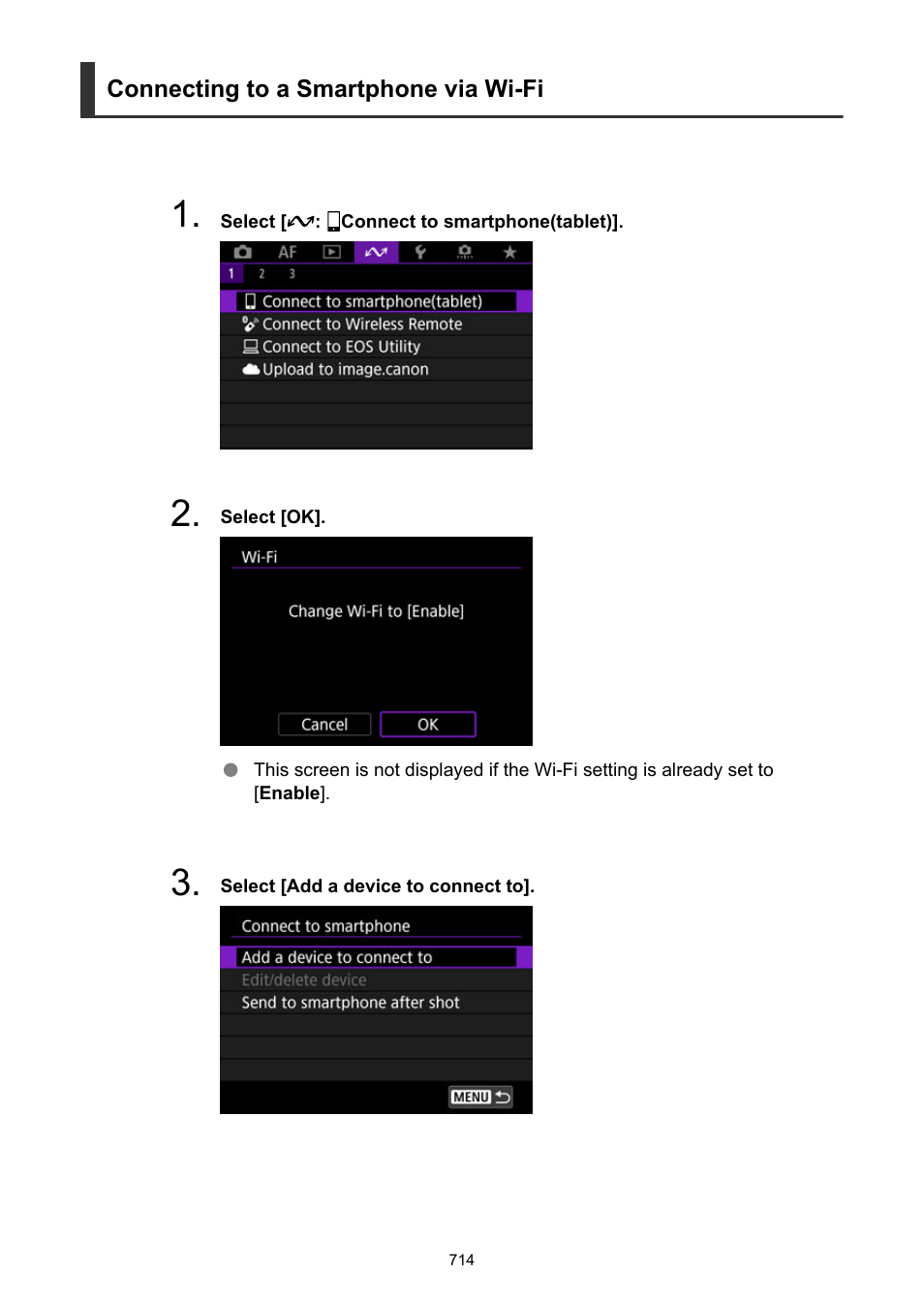 Connecting to a smartphone via wi-fi | Canon EOS R6 Mark II Mirrorless Camera with 24-105mm f/4-7.1 Lens User Manual | Page 714 / 1074